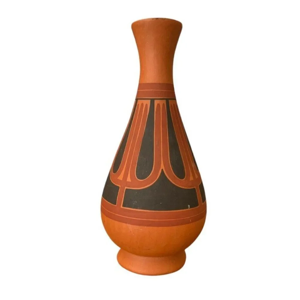 Native American Indian Southwest Pottery Bud Vase Black on Orange Pottery